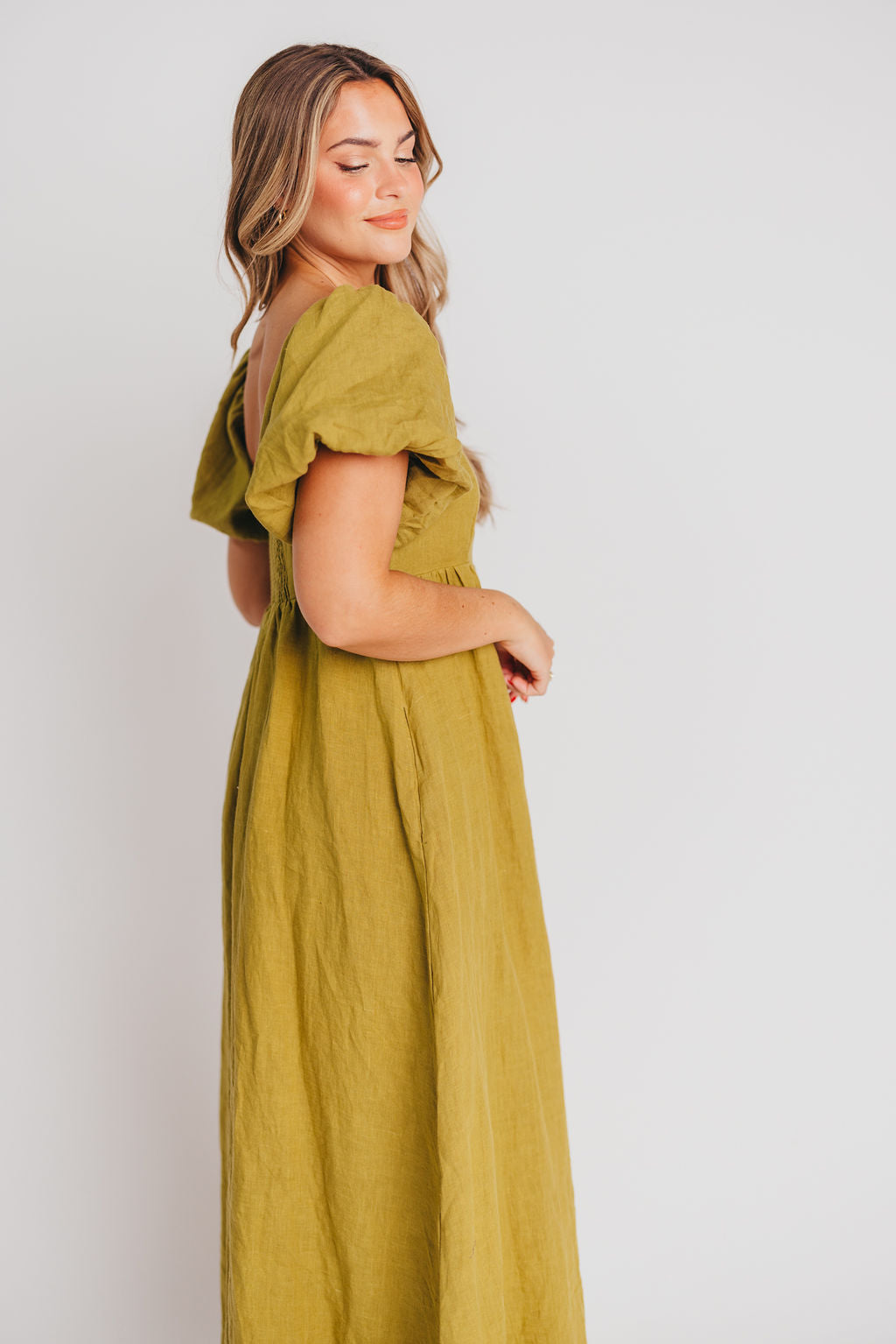 Candace Maxi Dress in Olive - 100% Linen - Bump Friendly