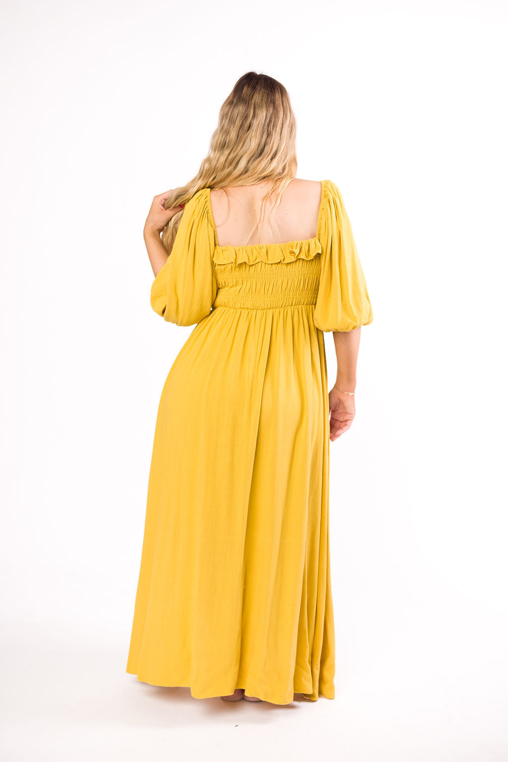 Devon Smocked Maxi Dress in Mustard - Bump Friendly