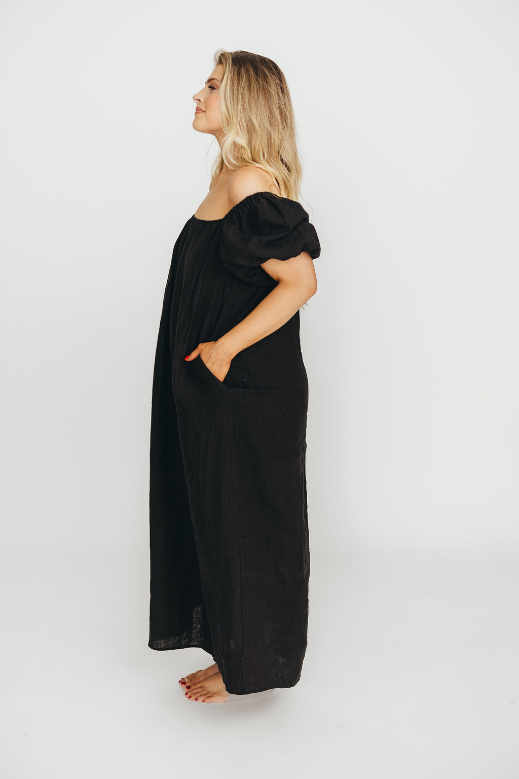 Genoa 100% Linen Maxi Dress in Black - Bump Friendly