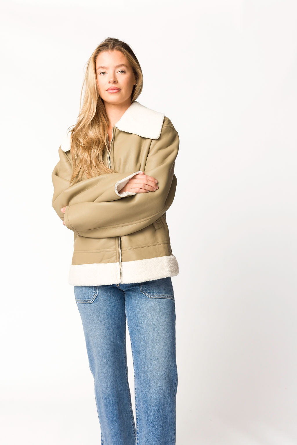 Sammy Vegan Leather and Shearling Jacket in Sandstone