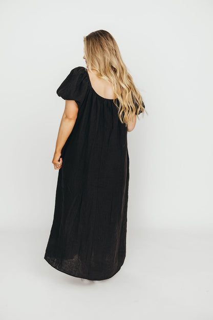 Genoa 100% Linen Maxi Dress in Black - Bump Friendly