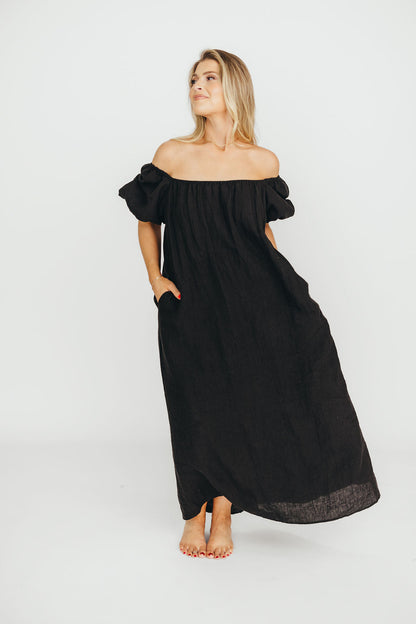 Genoa 100% Linen Maxi Dress in Black - Bump Friendly