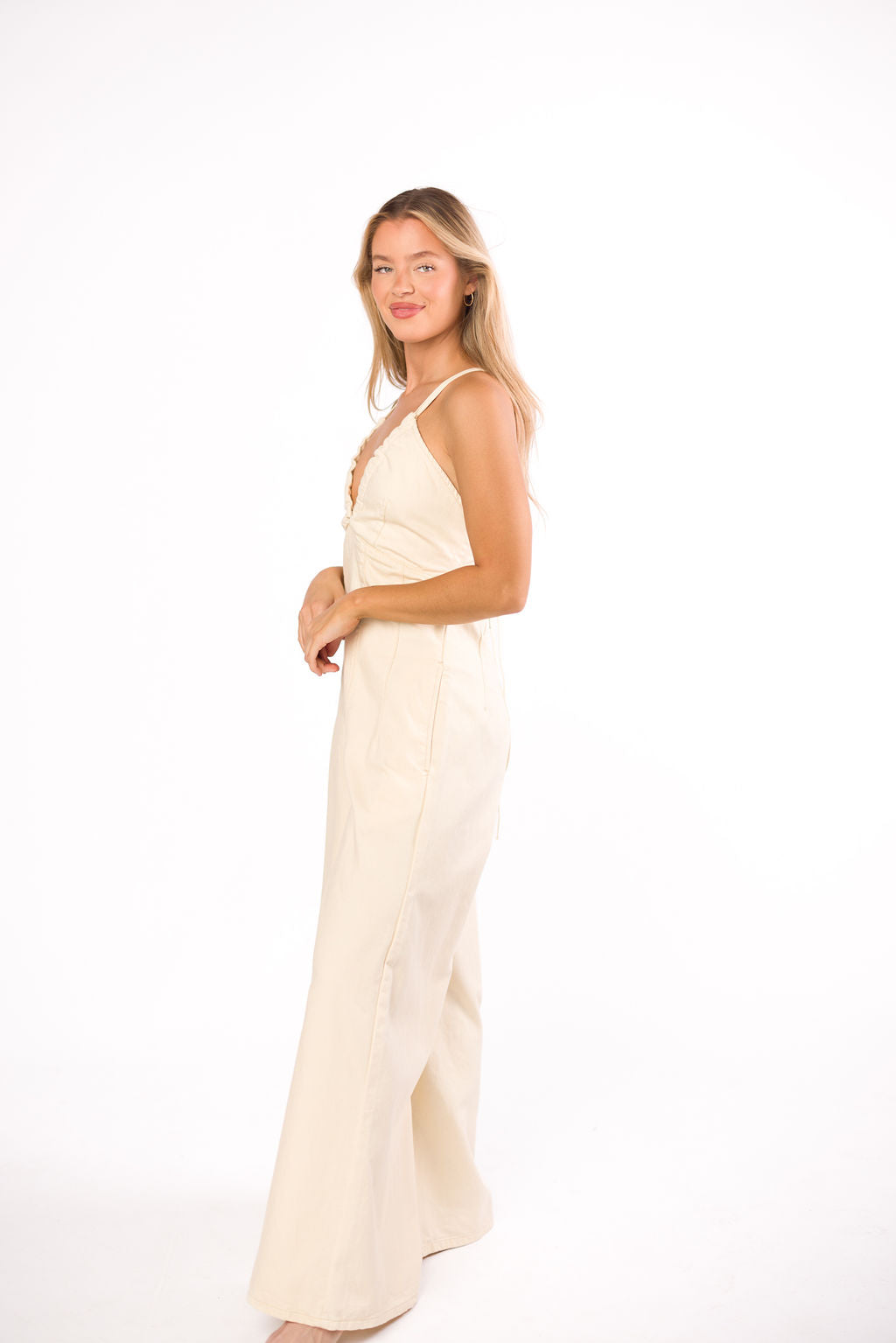 Midweek 100% Cotton Denim Jumpsuit in Ivory