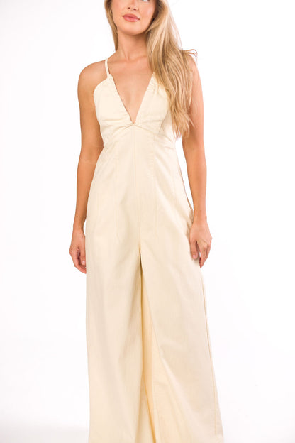 Midweek 100% Cotton Denim Jumpsuit in Ivory
