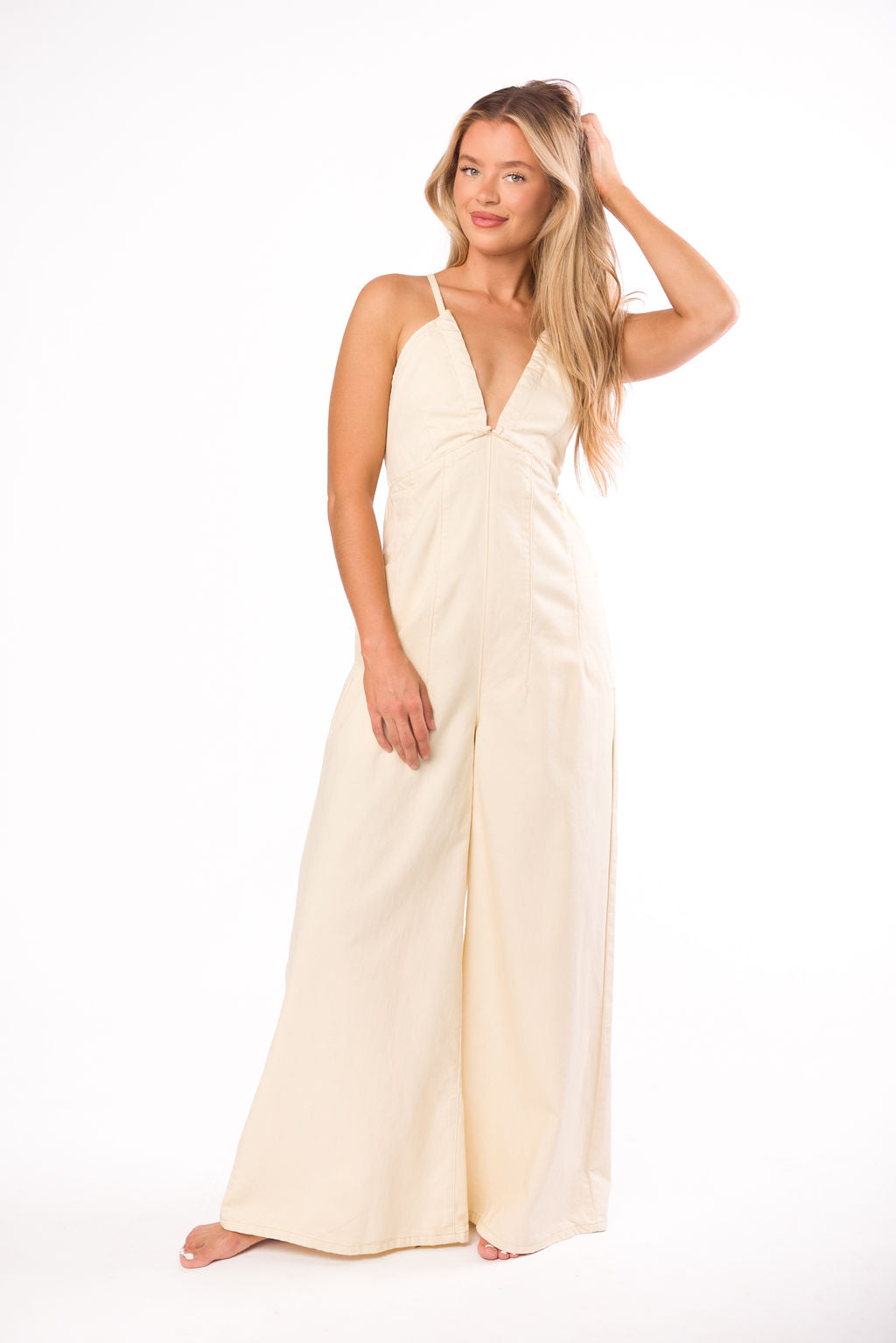 Midweek 100% Cotton Denim Jumpsuit in Ivory