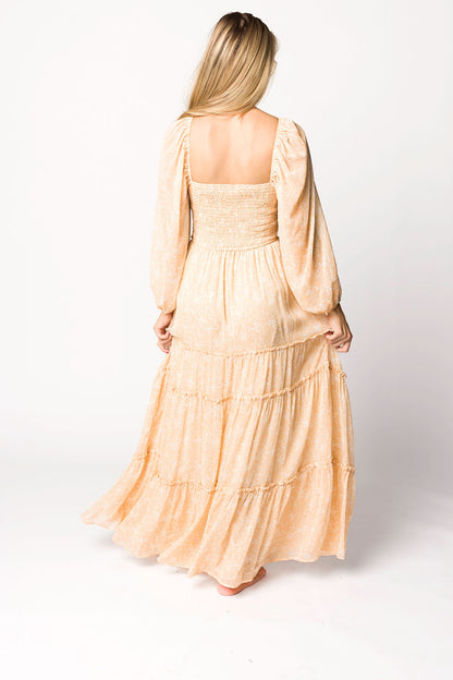 Daphne Long Sleeve Maxi Dress in Light Beige/White Floral - Bump Friendly & Inclusive Sizing (XS-3XL)