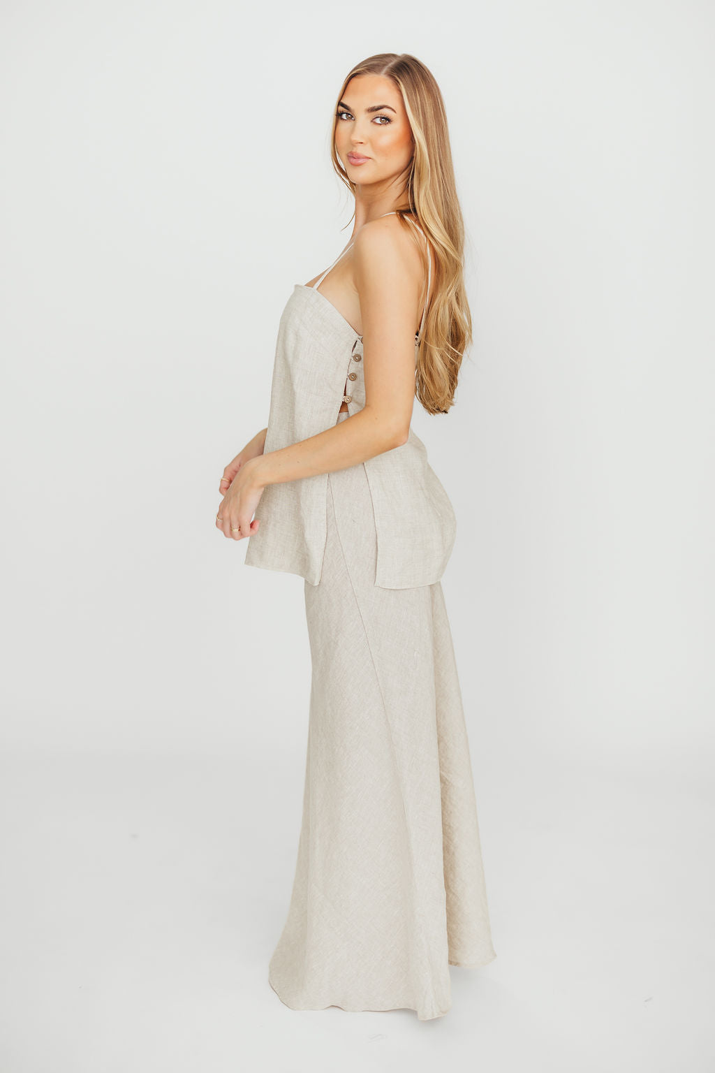 Novella 100% Linen Woven Maxi Skirt in Linen