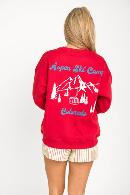 Aspen Ski Camp Sweatshirt in Cherry