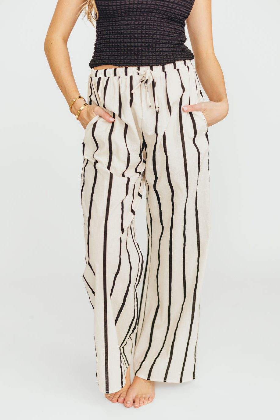 Kelsea Woven Pants in Cream/Black