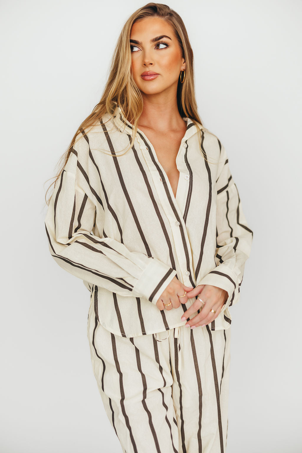 Sicily Button-Down Top in Black Stripe - Nursing Friendly