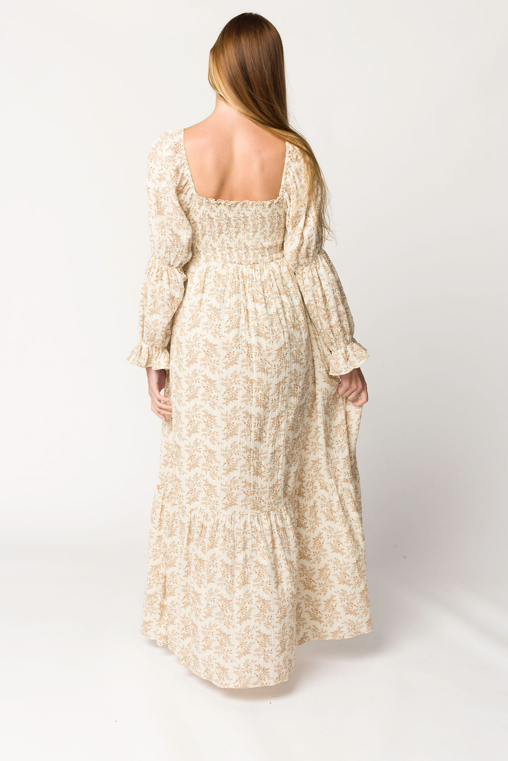 Emerson 100% Cotton Gauze Maxi Dress in Natural/Tan Floral - Bump Friendly