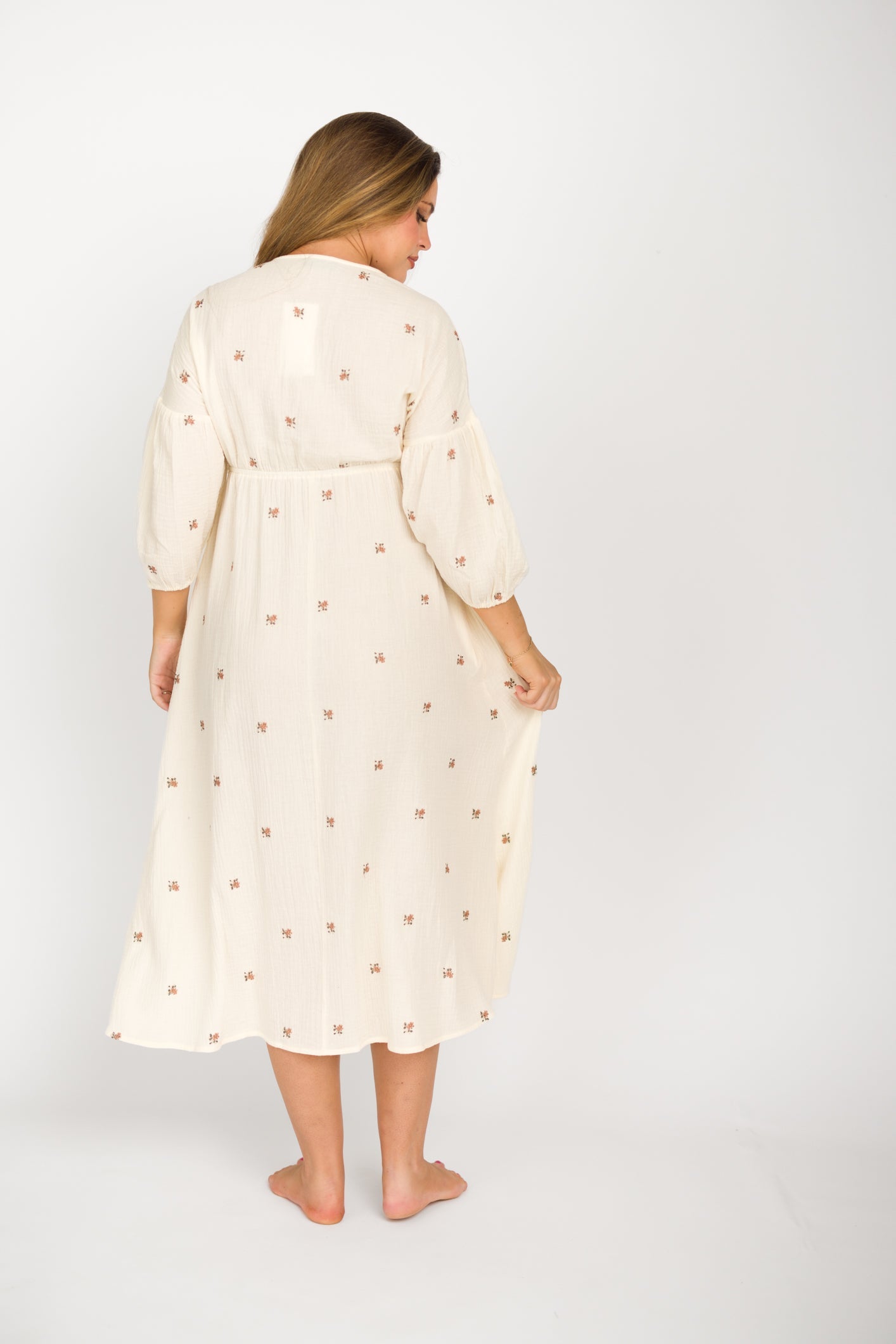Hunter 100% Cotton Gauze Midi Dress in Soy/Pink Floral - Bump Friendly
