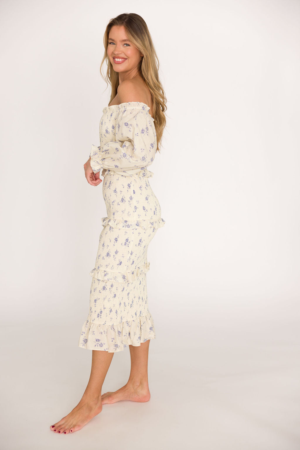 The Chloe Midi Dress in Blue - Bump Friendly