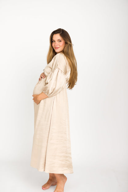 Hunter Premium *Satin* Midi Dress in Champagne - Bump Friendly