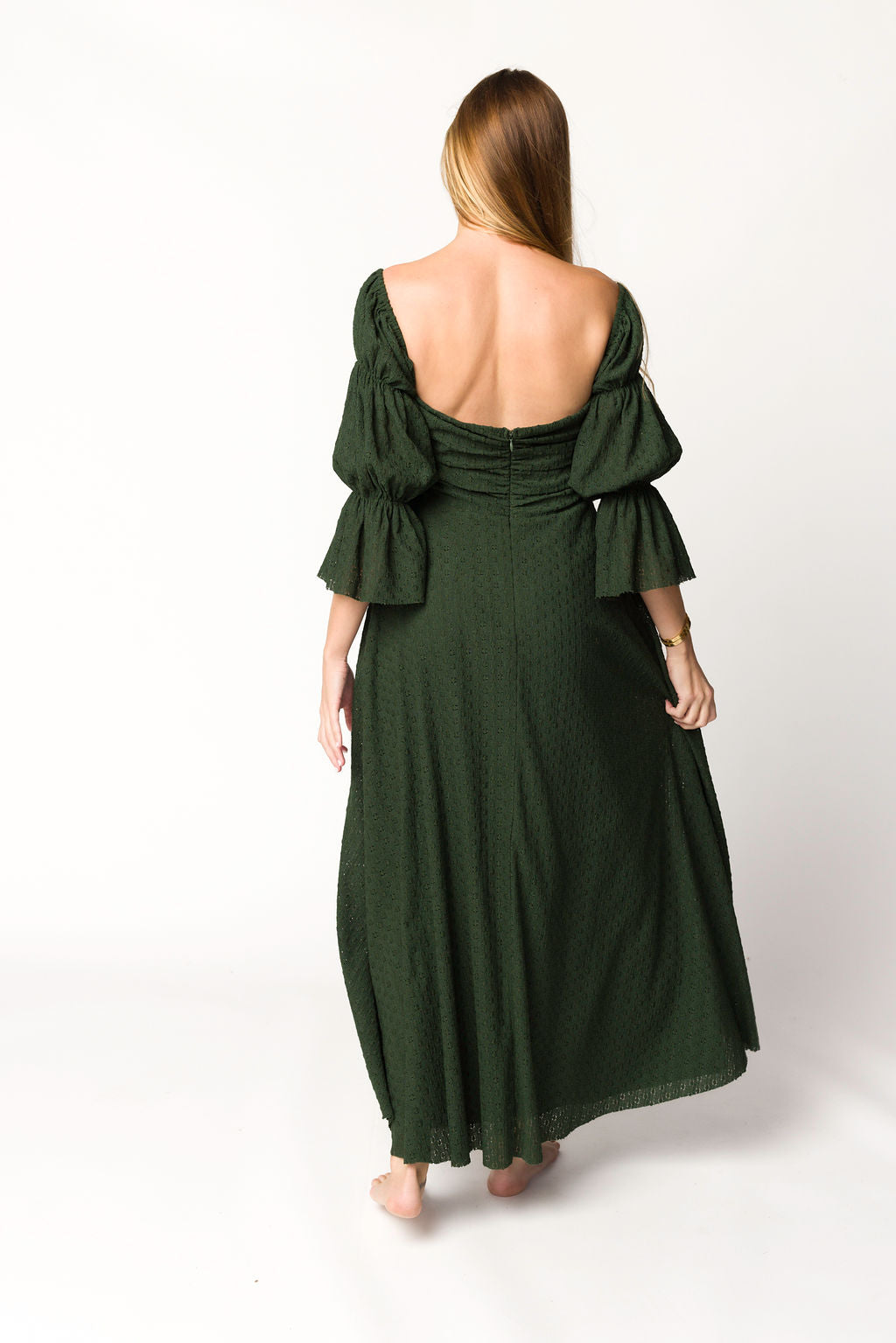 Corrine Tiered Sleeve Maxi Dress with Pockets in Hunter Green - Bump Friendly