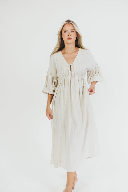 Hunter Linen-Blend Midi Dress in Greige - Bump Friendly *9/22 PRE-ORDER*