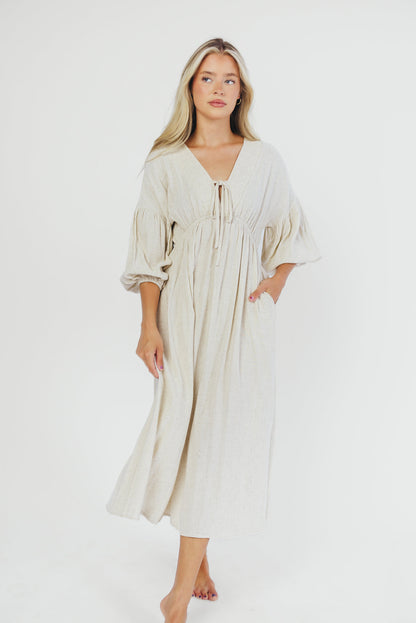 Hunter Linen-Blend Midi Dress in Greige - Bump Friendly *9/22 PRE-ORDER*