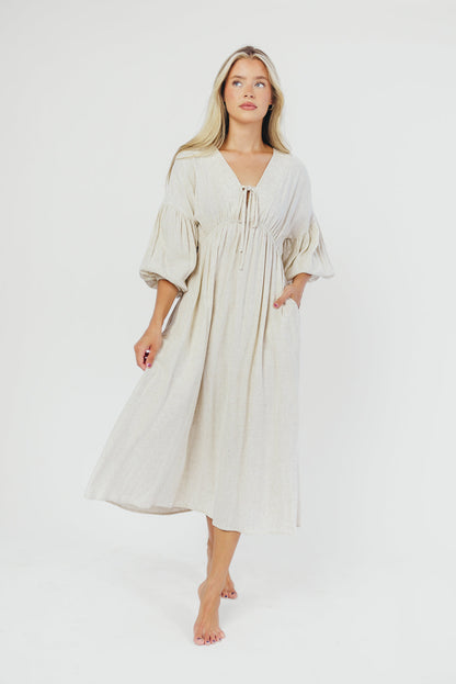 Hunter Linen-Blend Midi Dress in Greige - Bump Friendly *9/22 PRE-ORDER*