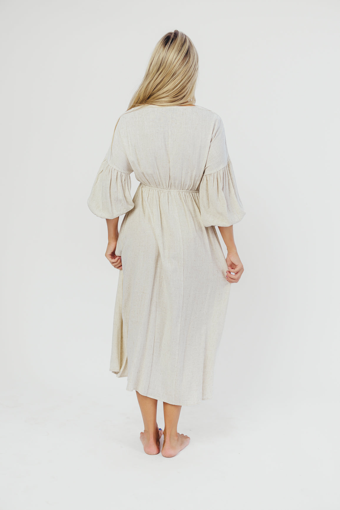 Hunter Linen-Blend Midi Dress in Greige - Bump Friendly *9/22 PRE-ORDER*