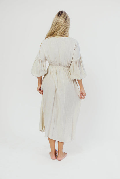 Hunter Linen-Blend Midi Dress in Greige - Bump Friendly *9/22 PRE-ORDER*