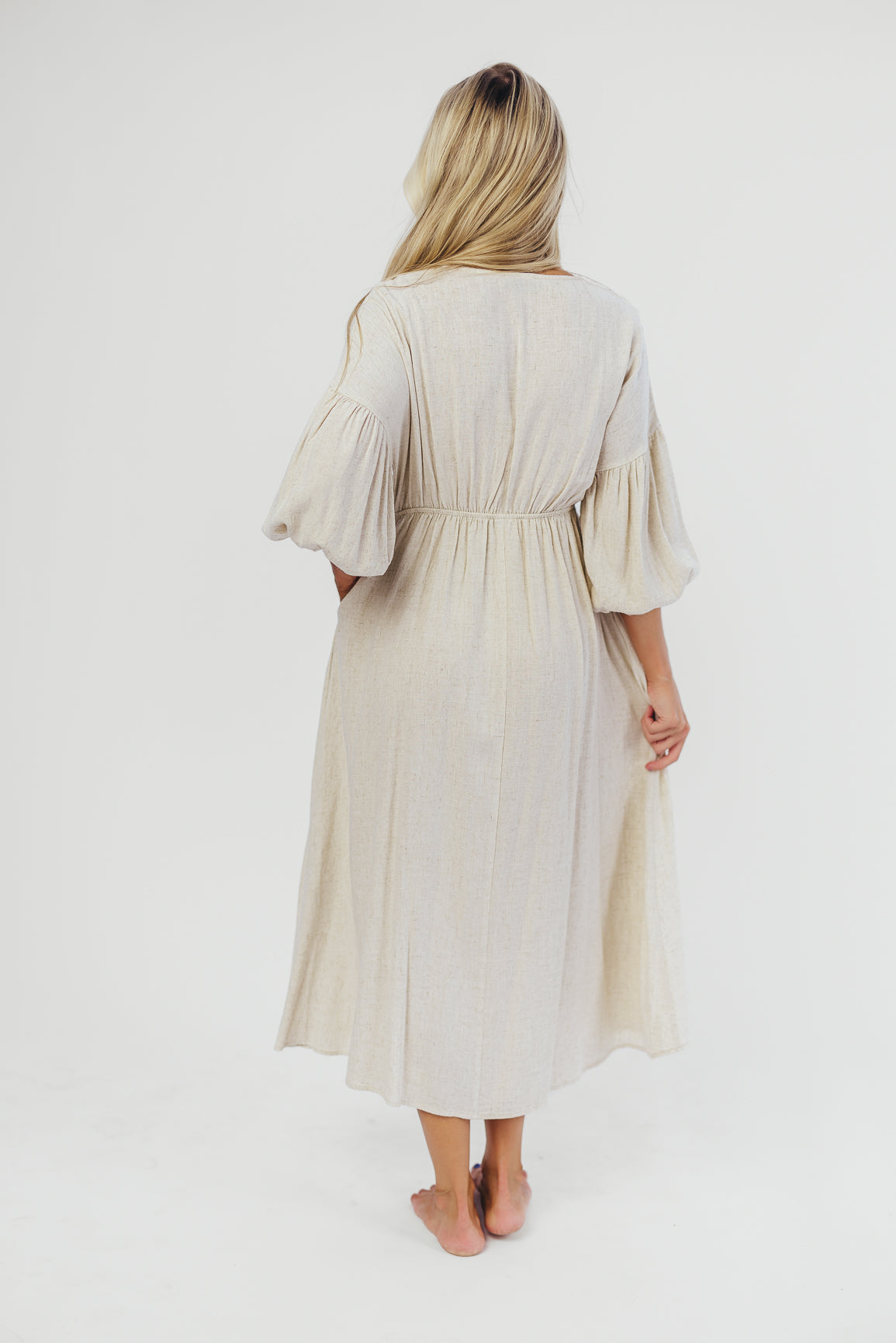 Hunter Linen-Blend Midi Dress in Greige - Bump Friendly *9/22 PRE-ORDER*
