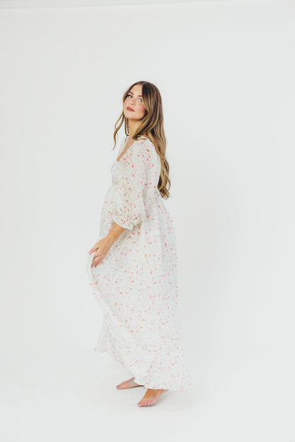 Mona Maxi Dress with Smocking in Ivory Floral - Bump Friendly & Inclusive Sizing (S-2XL)
