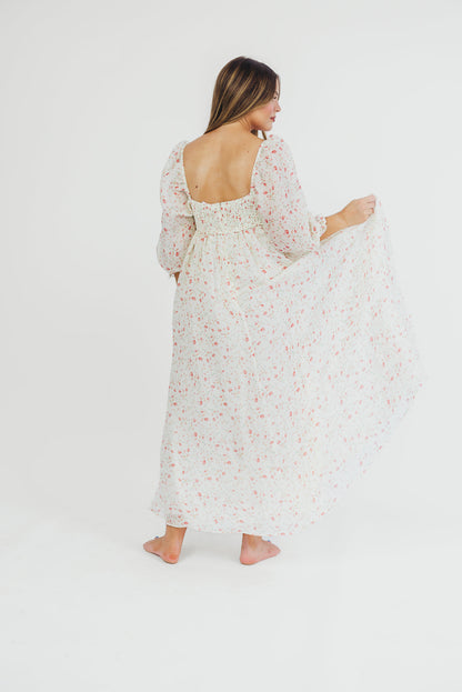 Mona Maxi Dress with Smocking in Ivory Floral - Bump Friendly & Inclusive Sizing (S-2XL)