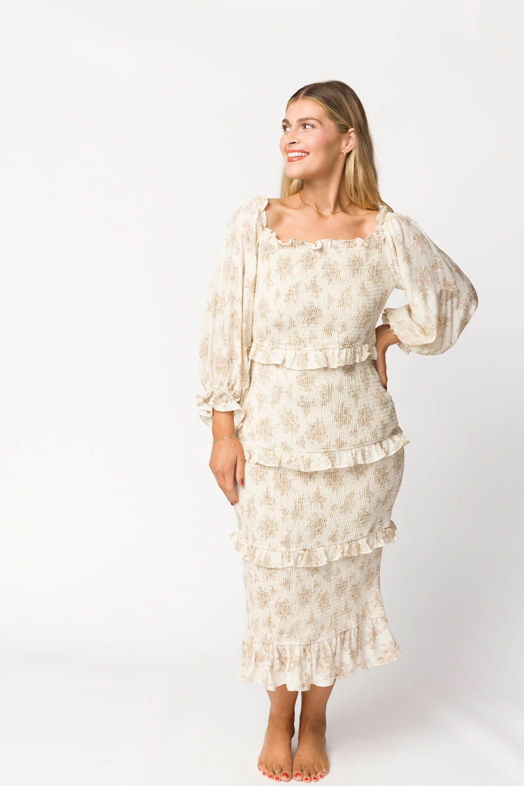 The Chloe Midi Dress in Brown - Bump Friendly