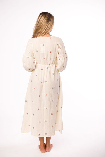Hunter 100% Cotton Gauze Midi Dress in Soy/Pink Floral - Bump Friendly