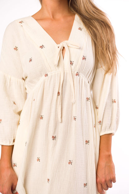 Hunter 100% Cotton Gauze Midi Dress in Soy/Pink Floral - Bump Friendly