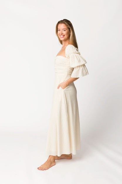 Corrine Tiered Sleeve Maxi Dress in Ivory Cream
