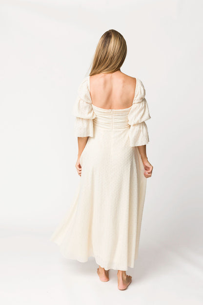 Corrine Tiered Sleeve Maxi Dress in Ivory Cream