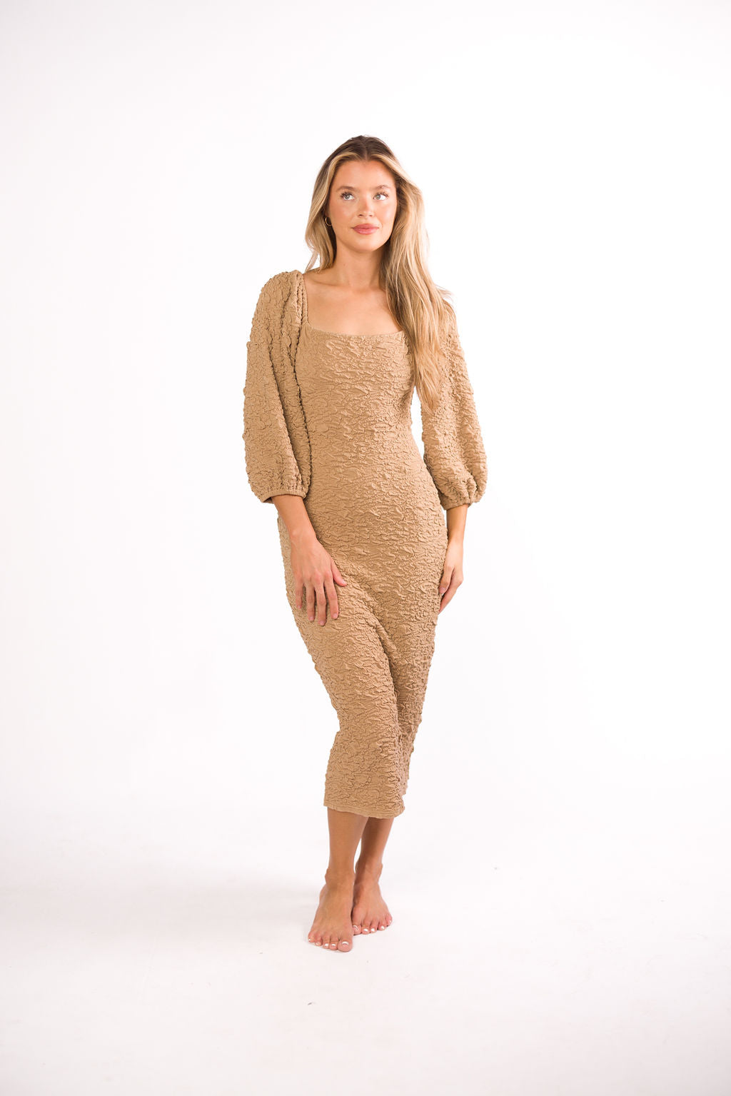 Darcy Square Neck Midi Dress in Taupe