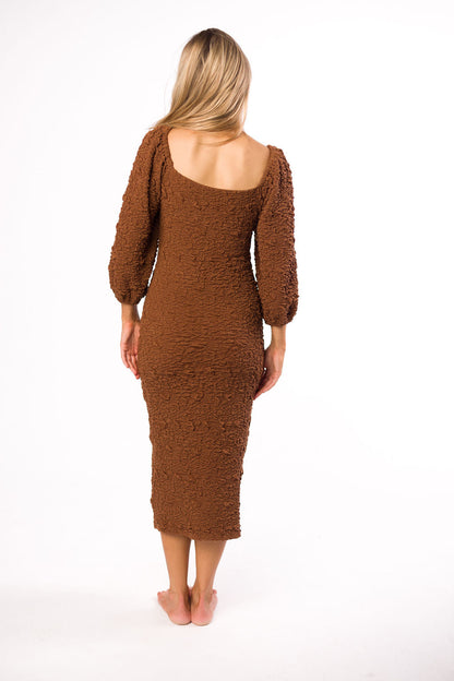 Darcy Square Neck Midi Dress in Brown - Bump Friendly