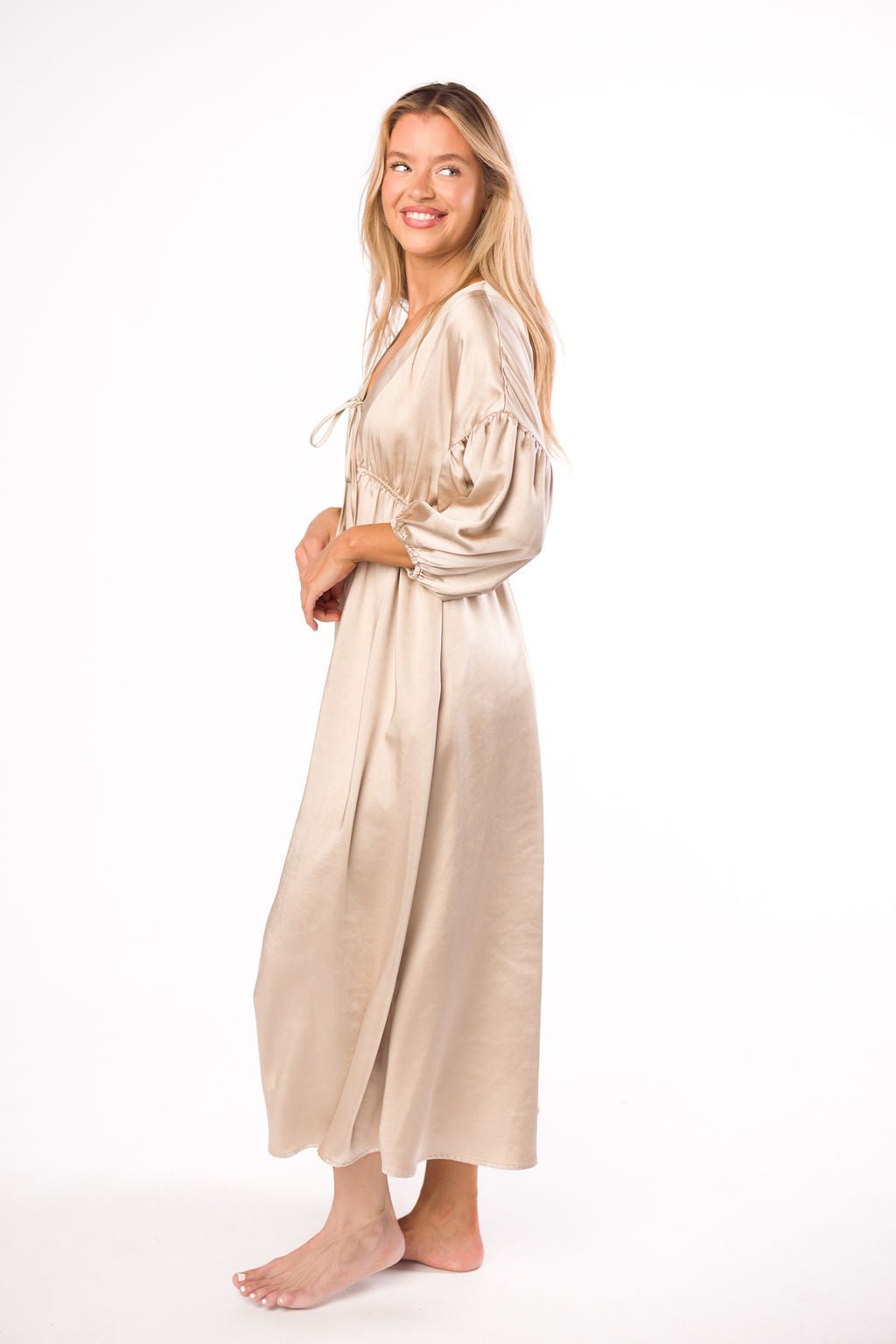 Hunter Premium *Satin* Midi Dress in Champagne - Bump Friendly