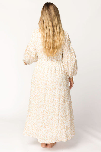 Hunter 100% Cotton Gauze Midi Dress in Natural/Fawn Floral - Bump Friendly