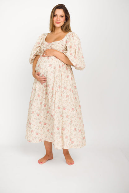 Harlow Maxi Dress in Off-White Floral - Bump Friendly & Inclusive Sizing (S-3XL)