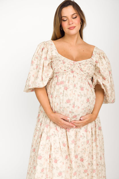 Harlow Maxi Dress in Off-White Floral - Bump Friendly & Inclusive Sizing (S-3XL)