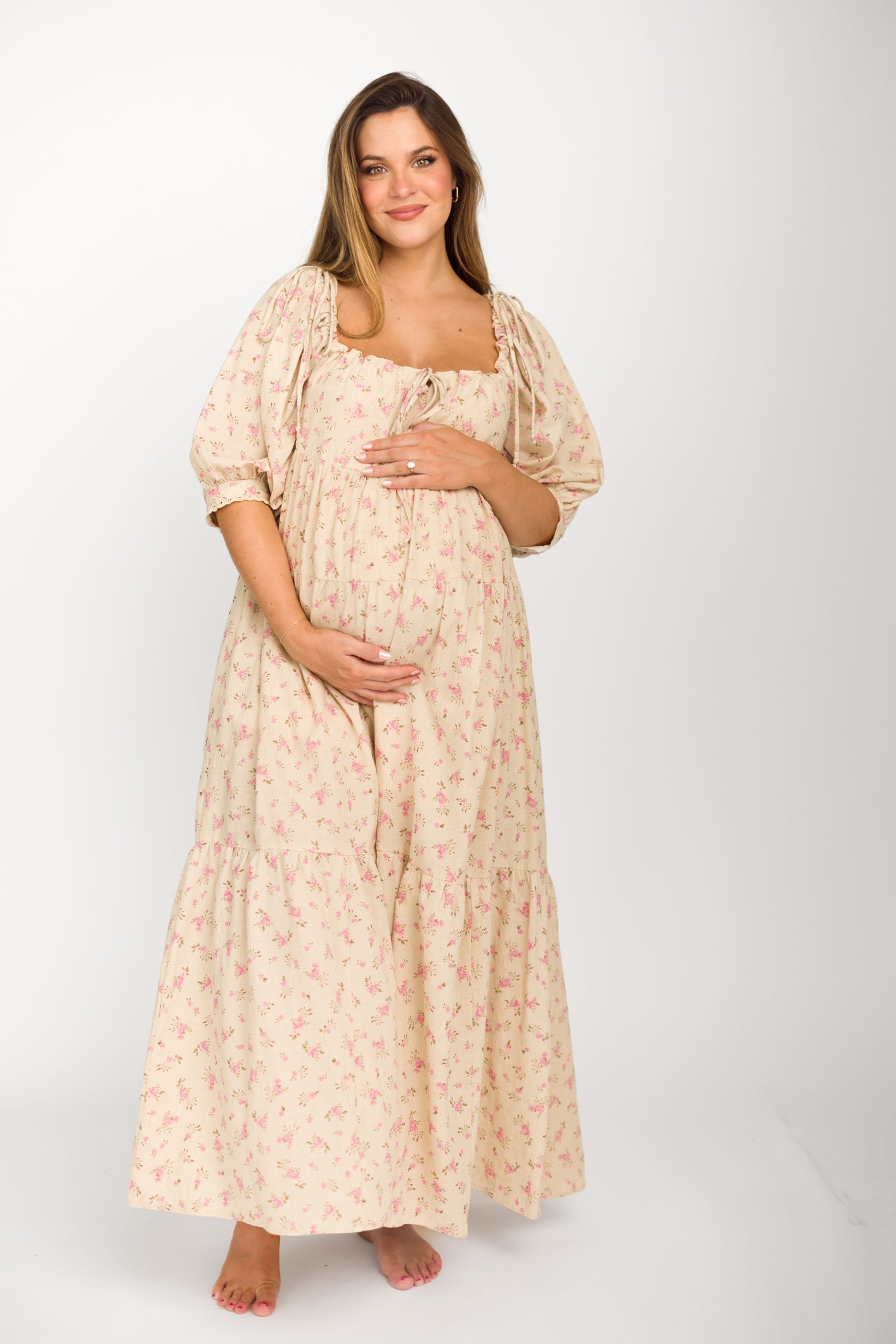 Cara 100% Cotton Maxi Dress in Pink/Brown Floral