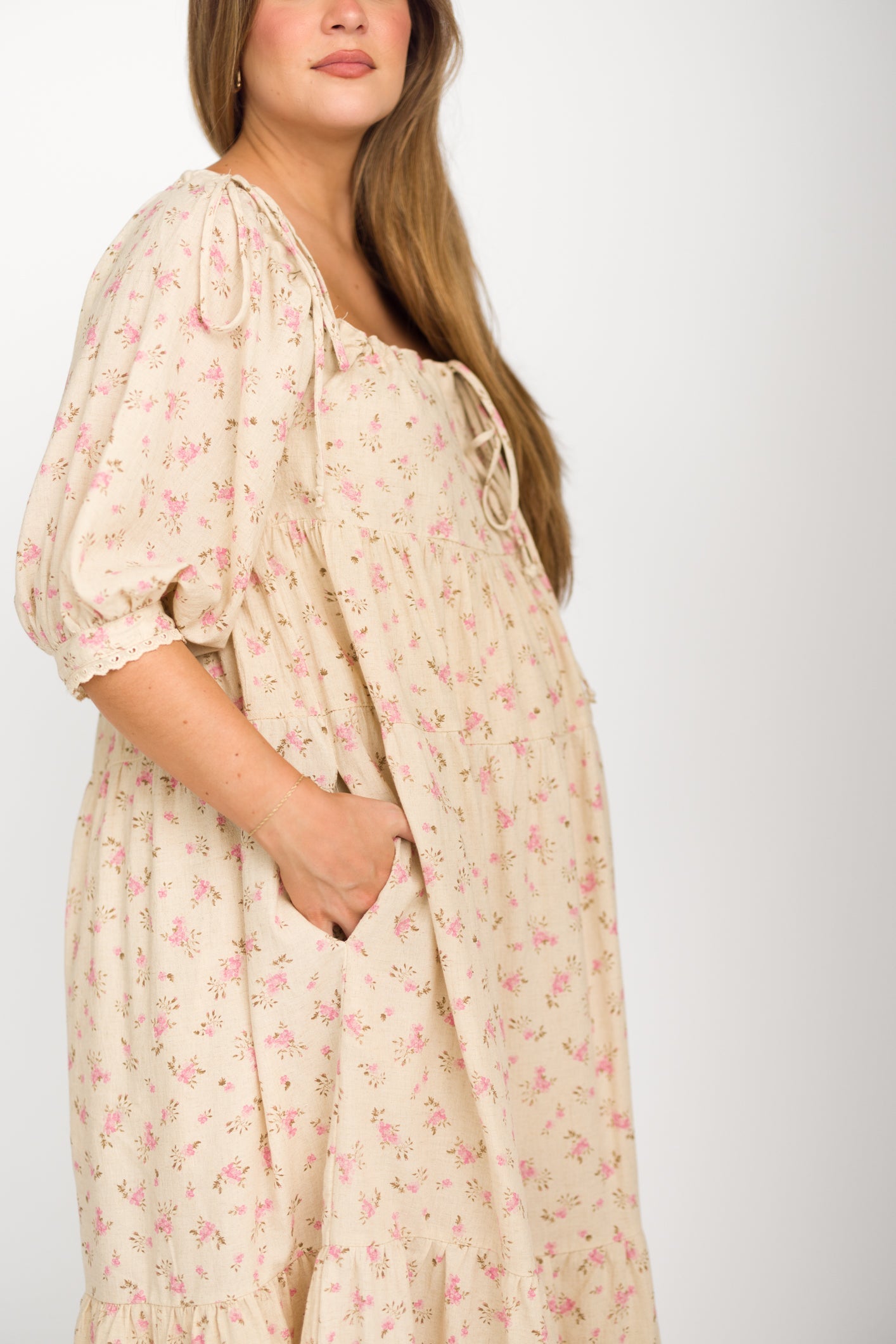 Cara 100% Cotton Maxi Dress in Pink/Brown Floral