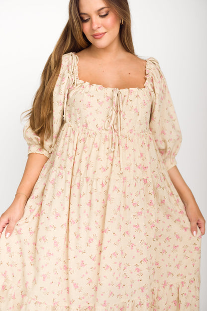 Cara 100% Cotton Maxi Dress in Pink/Brown Floral