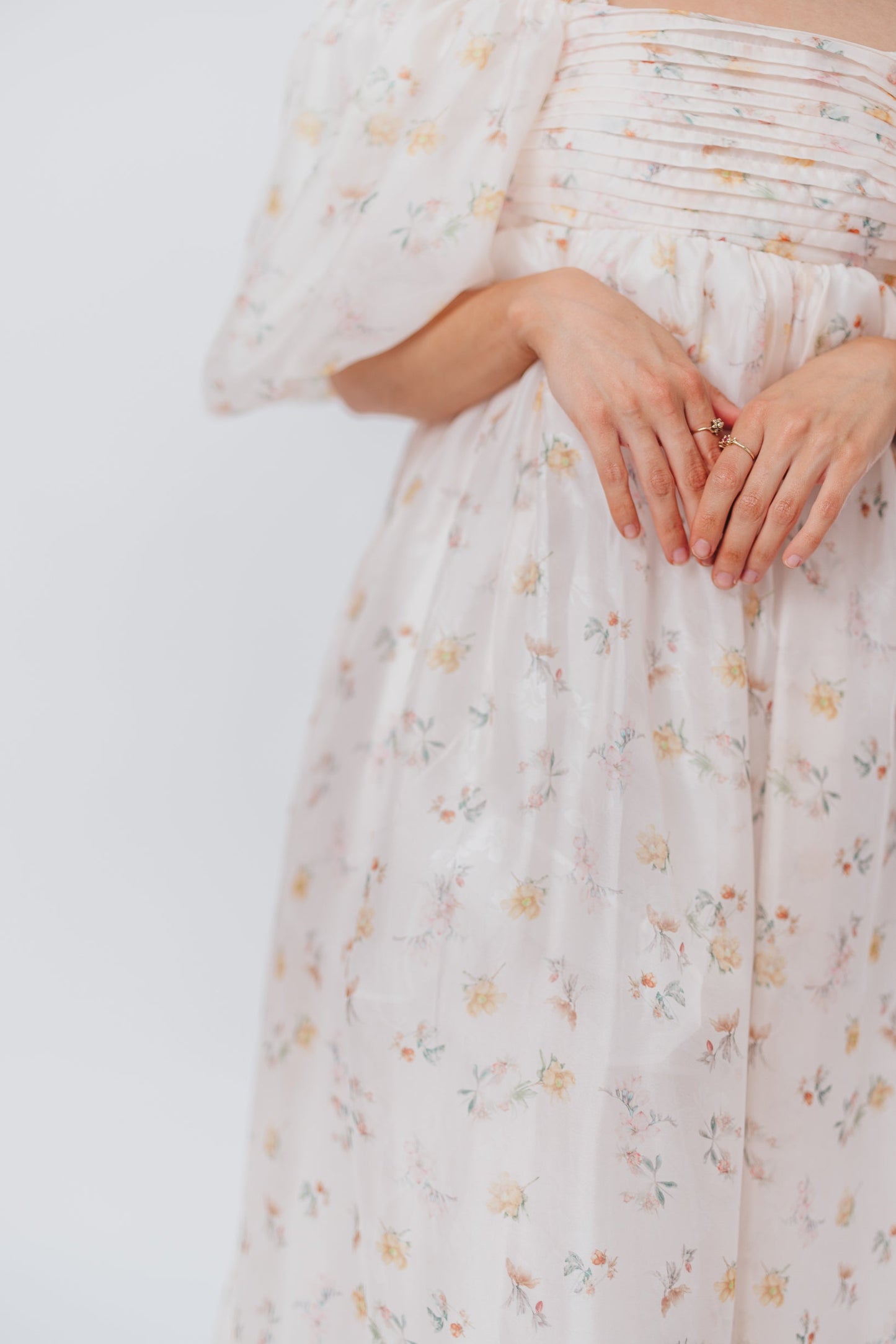 Melody Maxi Dress with Pleats and Bow Detail in Yellow Rose Floral - Bump Friendly & Inclusive Sizing (S-3XL)