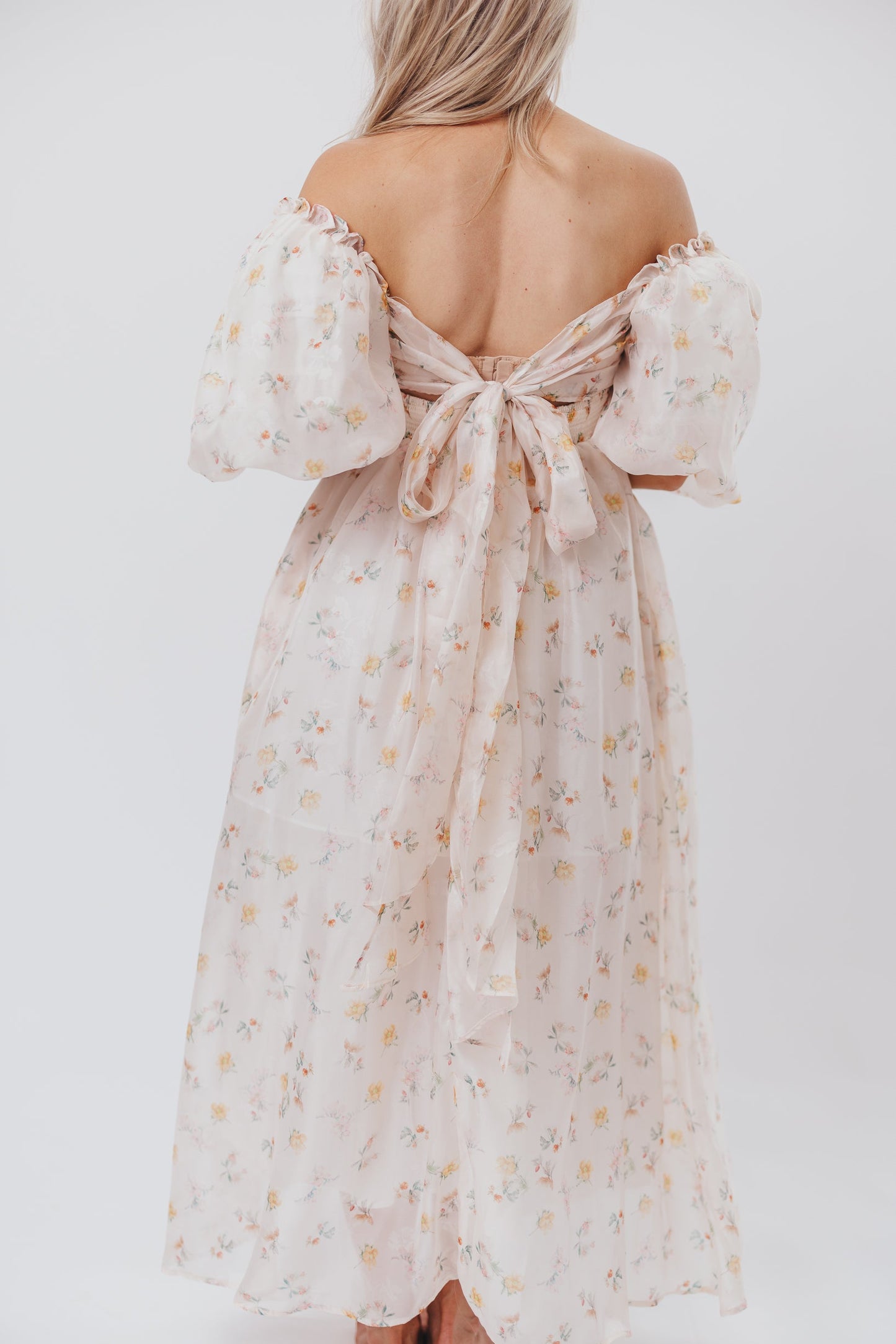 Melody Maxi Dress with Pleats and Bow Detail in Yellow Rose Floral - Bump Friendly & Inclusive Sizing (S-3XL)