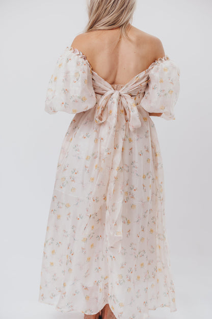 Melody Maxi Dress with Pleats and Bow Detail in Yellow Rose Floral - Bump Friendly & Inclusive Sizing (S-3XL)