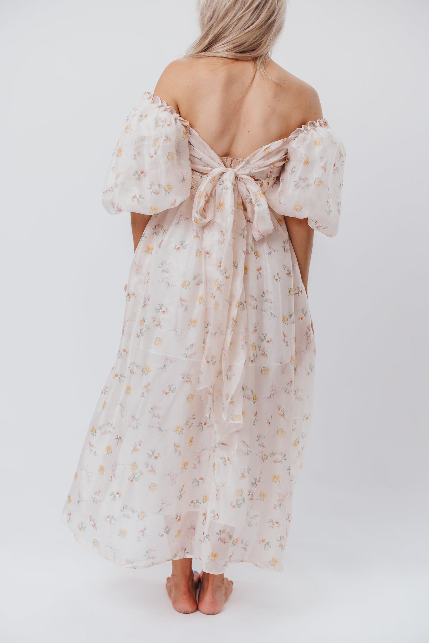 Melody Maxi Dress with Pleats and Bow Detail in Yellow Rose Floral - Bump Friendly & Inclusive Sizing (S-3XL)