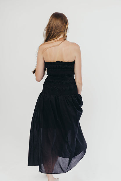 Devin Strapless Midi Dress with Sash in Black