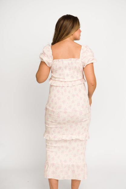 Ada Smocked Dress in Pink Floral- Bump Friendly & Inclusive Sizing (S-3XL)