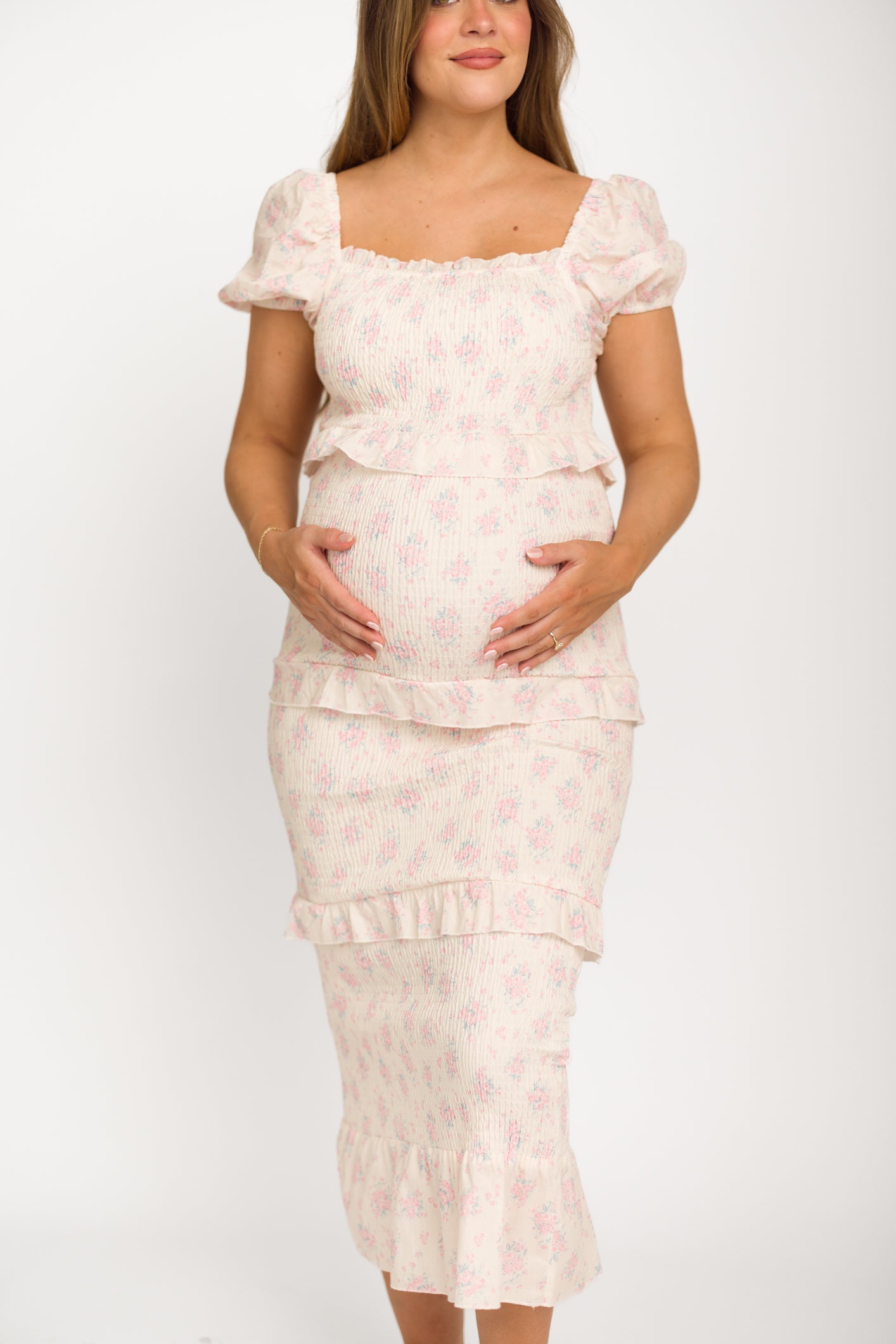 Ada Smocked Dress in Pink Floral- Bump Friendly & Inclusive Sizing (S-3XL)