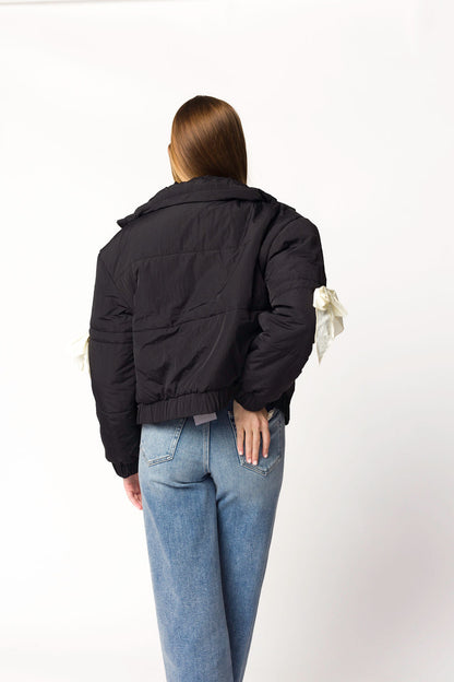 Andy Bow Cropped Puffer Jacket in Black