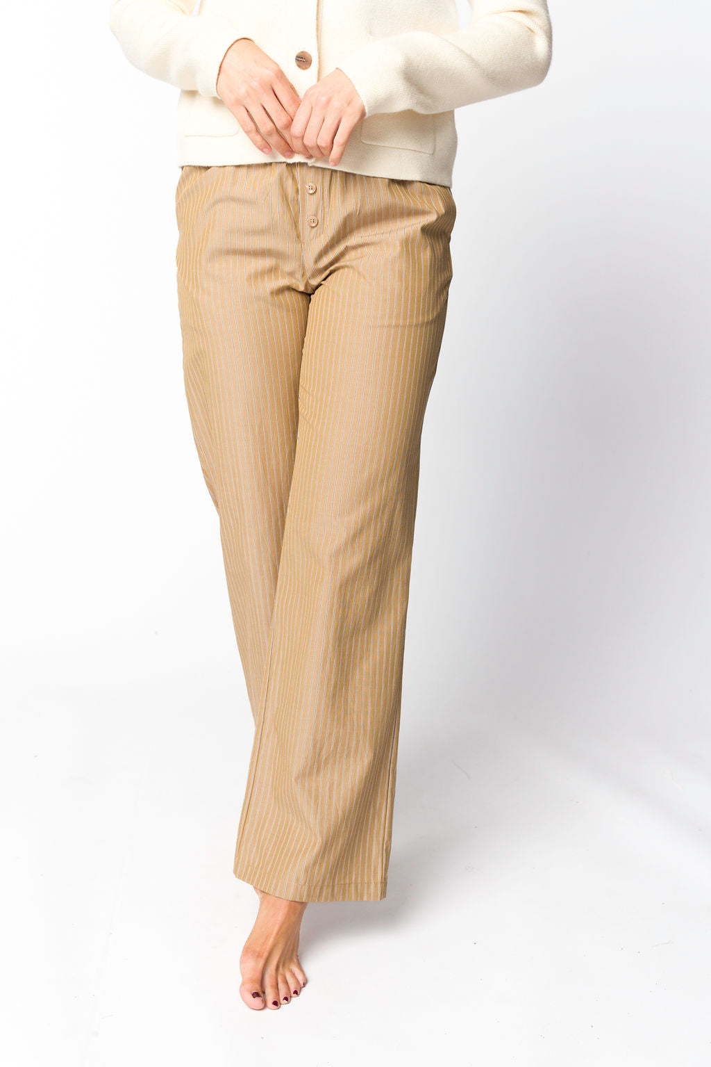 Michelle Striped Pajama Style Pants in Camel